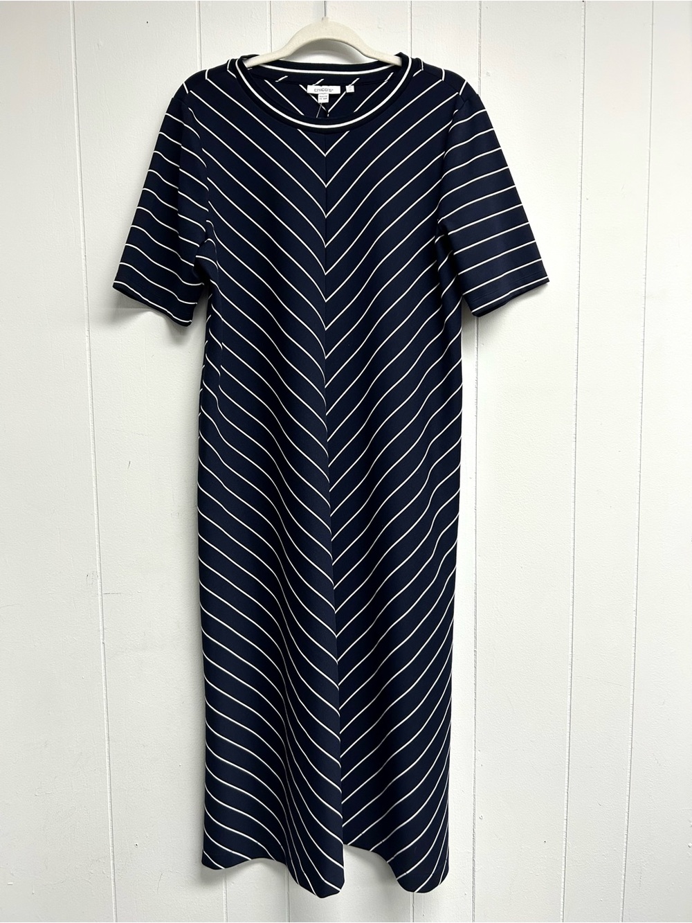 Chico's Navy and White Chevron-Stripe Midi Dress